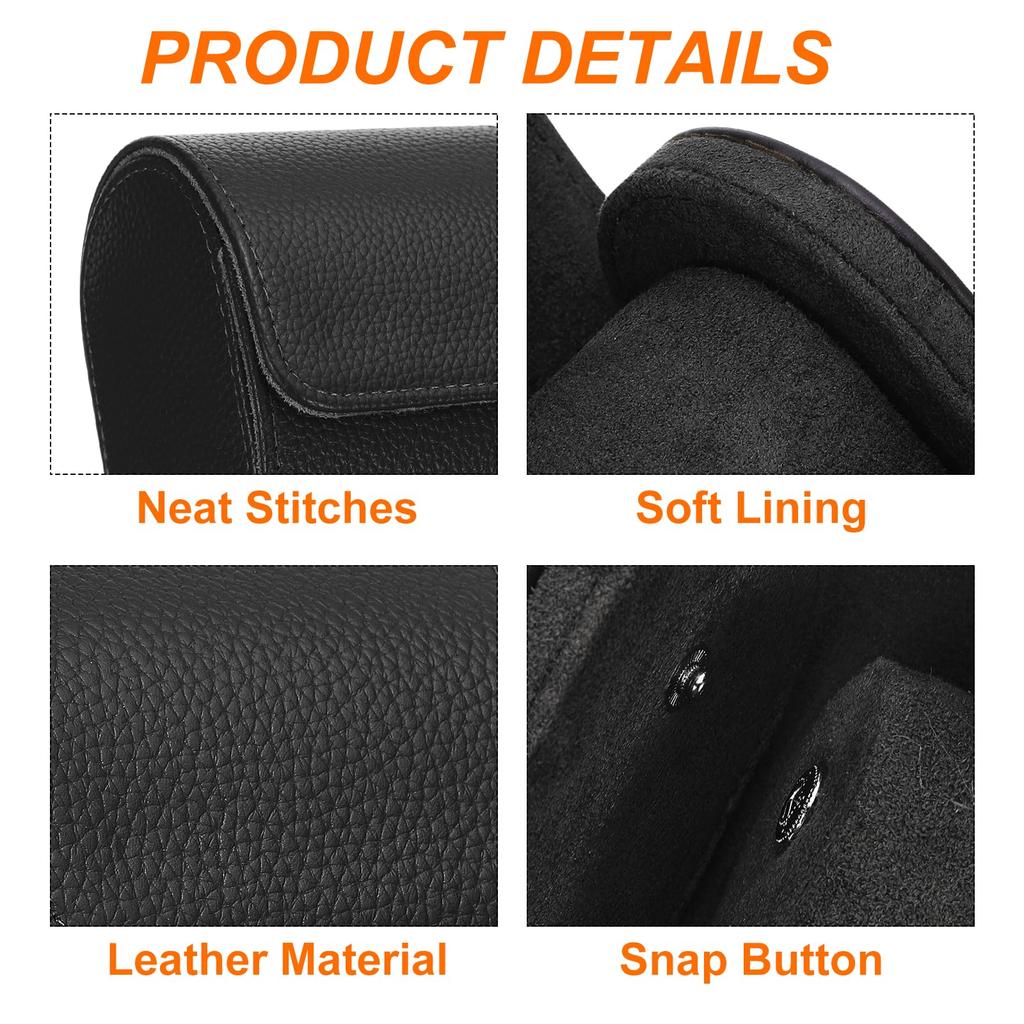 Uxcell Portable Leather Watch Case for Men and Women, Single Slot Watch Roll Travel Case. For Travel, Display, Textured Black.
