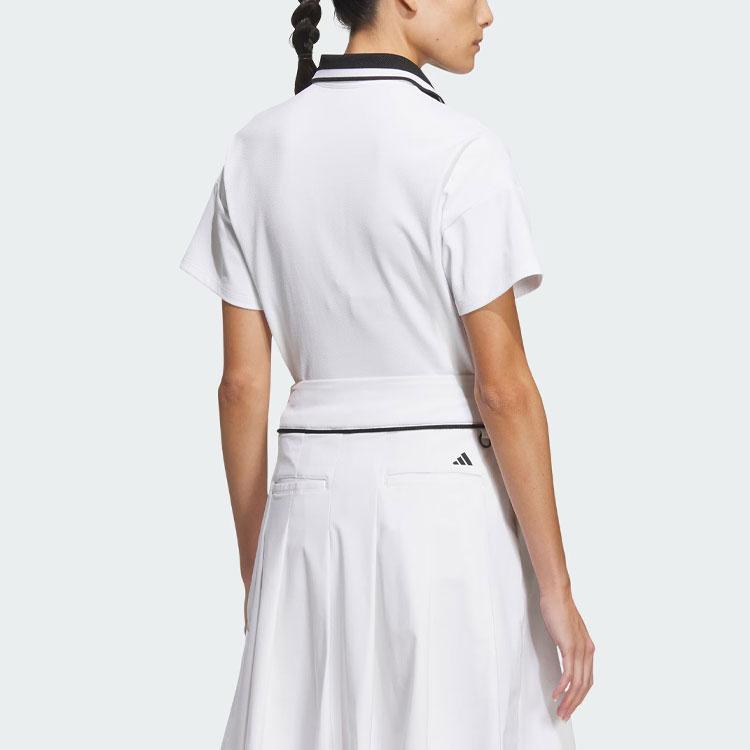 Adidas Short Sleeve Polo Shirt Color Block Collar Golf Women tops White IK9801