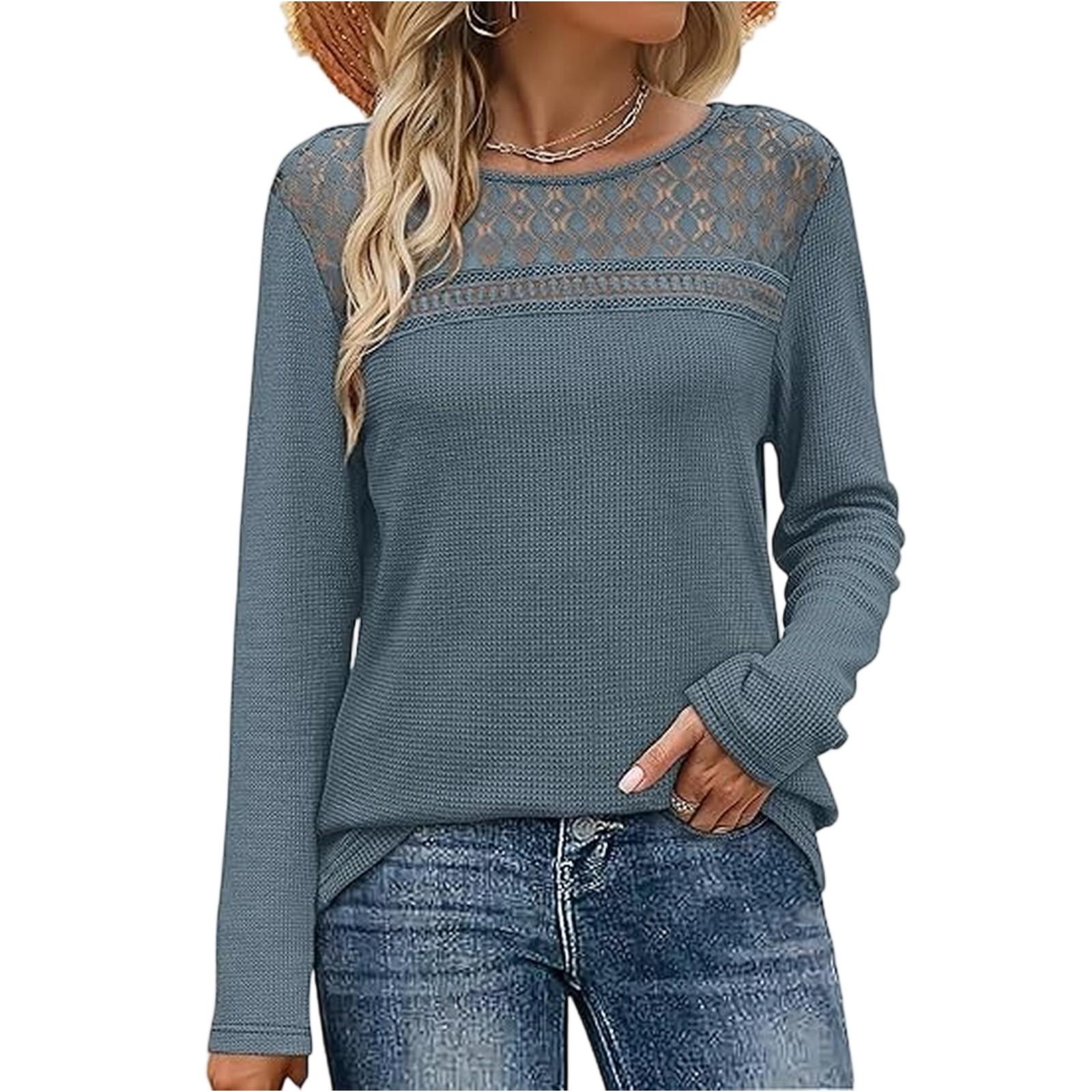 

Женский модный однотонный топ с длинным рукавом XL синий