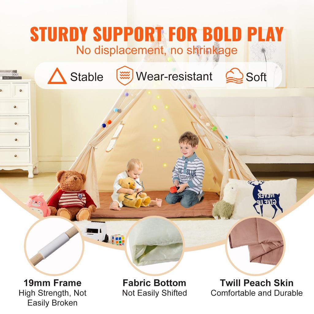 VEVOR Kids Play Tent, Teepee Tent for Kids 1-5 Years Old, Toddler Tent with Mat and Plush Decorative Balls