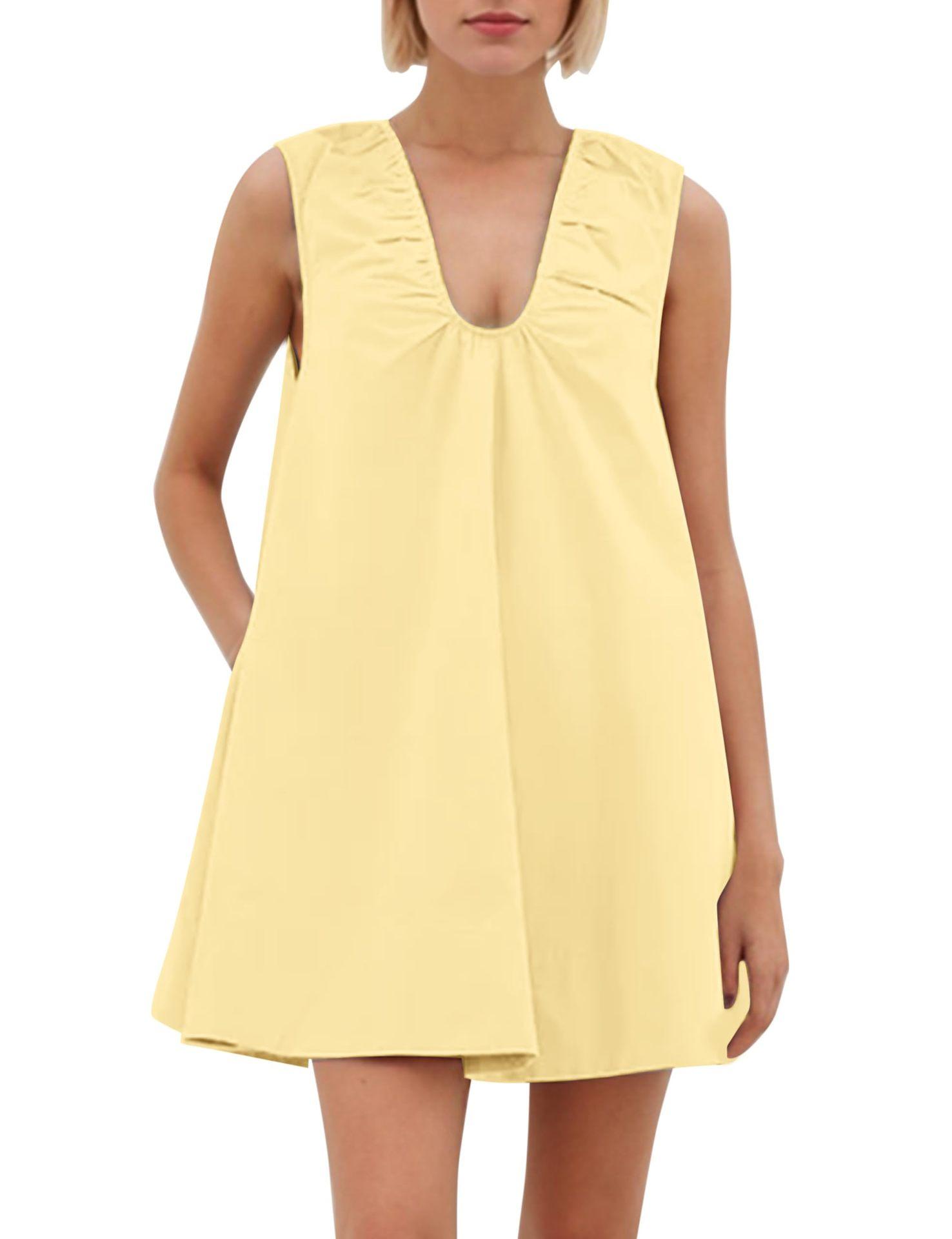 

Women s Black Sleeveless V-Neck Loose Fit Dress with Pleated Detail, Available in Multiple Colors XXL