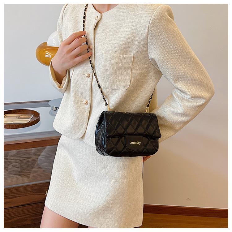 2024 Spring Women's Argyle Chain Crossbody Bag - High-End Fashion with Little Golden Ball Accent