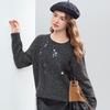 BETU Women's Round Neck Sequin Drop Shoulder Sweater