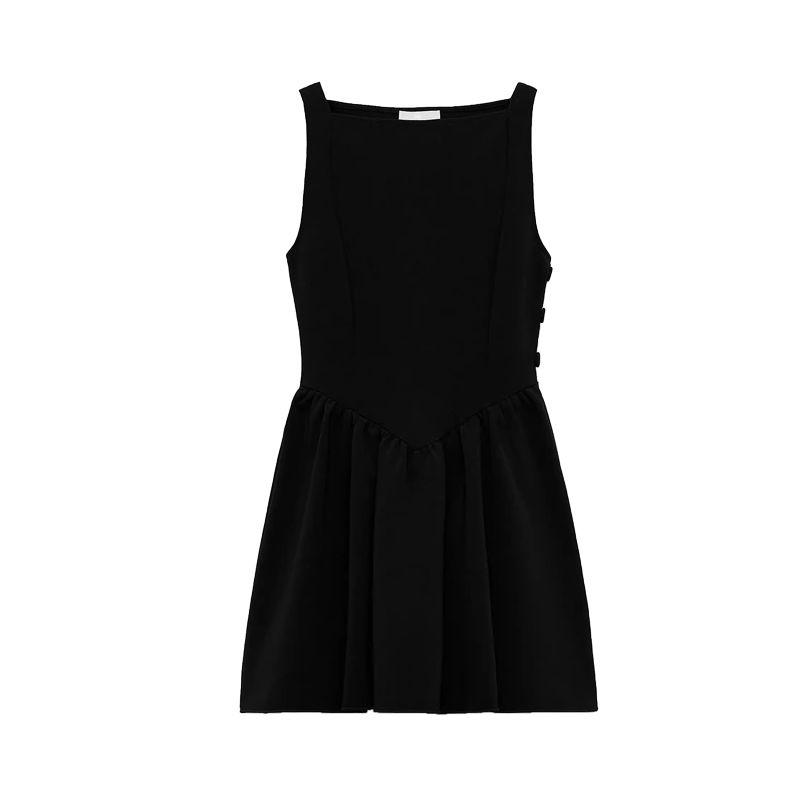 Spring New Women clothes Pure Desire Wind Pleated Skating Model Boat Neck Slim fit Sleeveless Short Dress 5584320