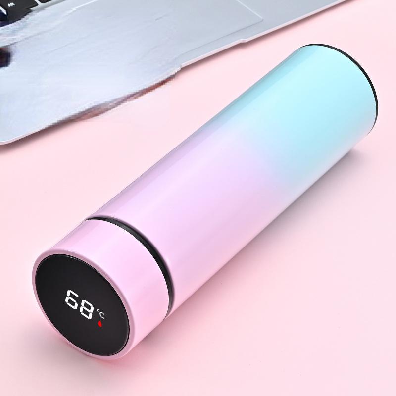 Taza de aislamiento térmico de paja de rebote de acero inoxidable 304, creativa, inteligente, 500ml, taza de agua para niños, taza de Color degradado