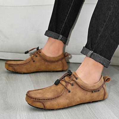 New Vintage Fashion Men's Lace Up All-match Leather Casual Driving Shoes Male Designer Comfort Walking Footwear