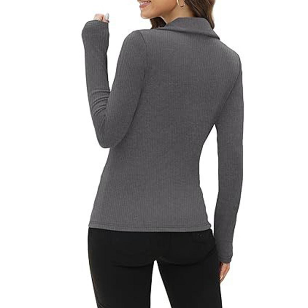 Women's Long-sleeved V-neck Shirt, Business Casual Slim-fit Knitted Top