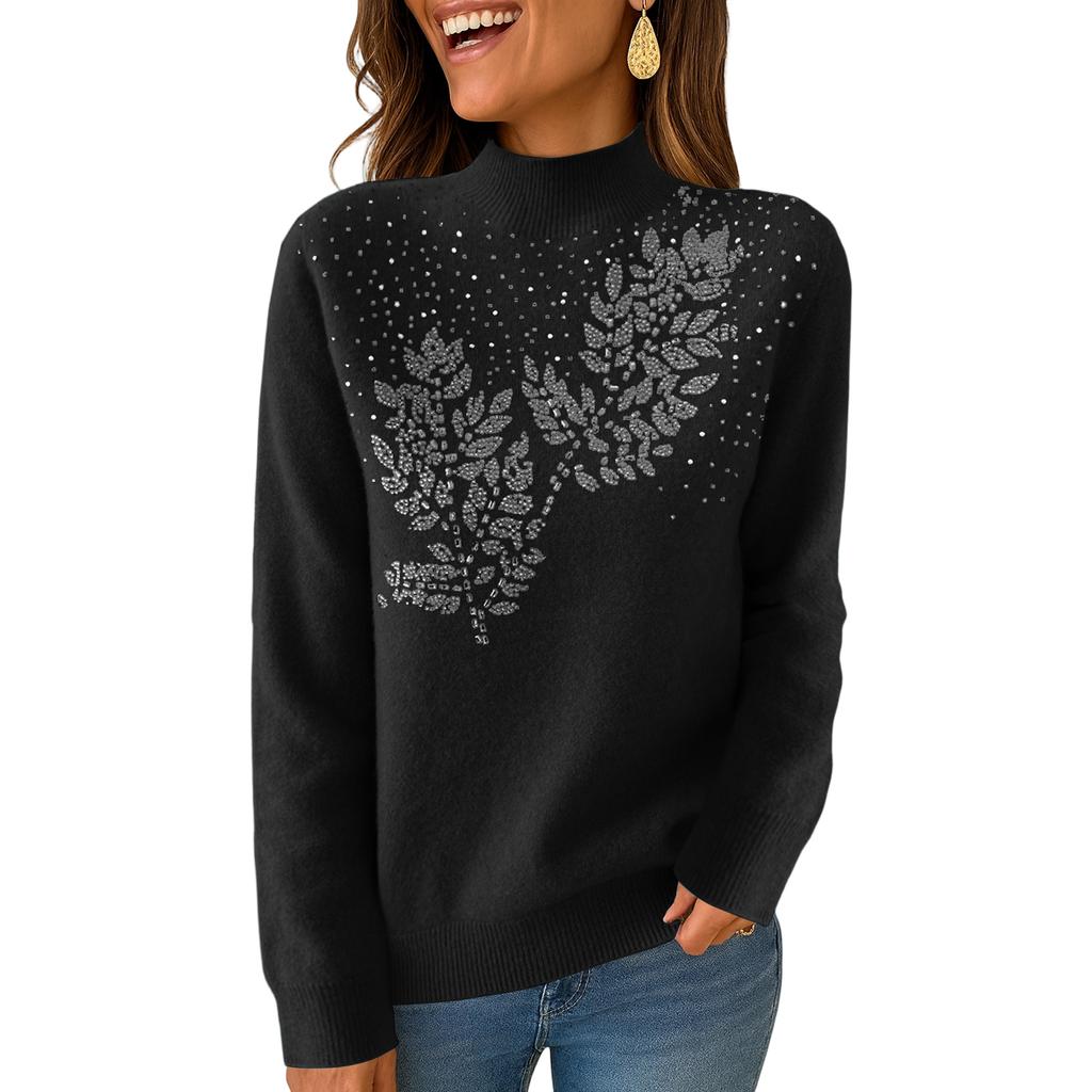 Women's Knitted Color Long Sleeve Half High Collar Hoodie Bottom Shirt Top