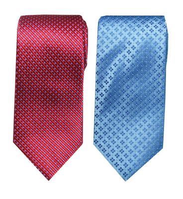 [Towergem] Men's Tie 100% Silk Jacquard Red and Blue