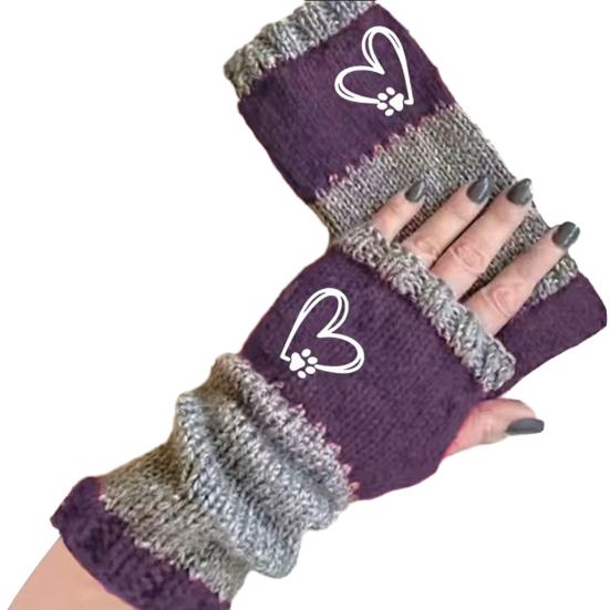 Yousheng 1 Pair Riding Gloves Embroidery Pattern Fingerless Knitted Gloves with Extended Cuffs Half-Finger Design Thumb Hole Winter Gloves