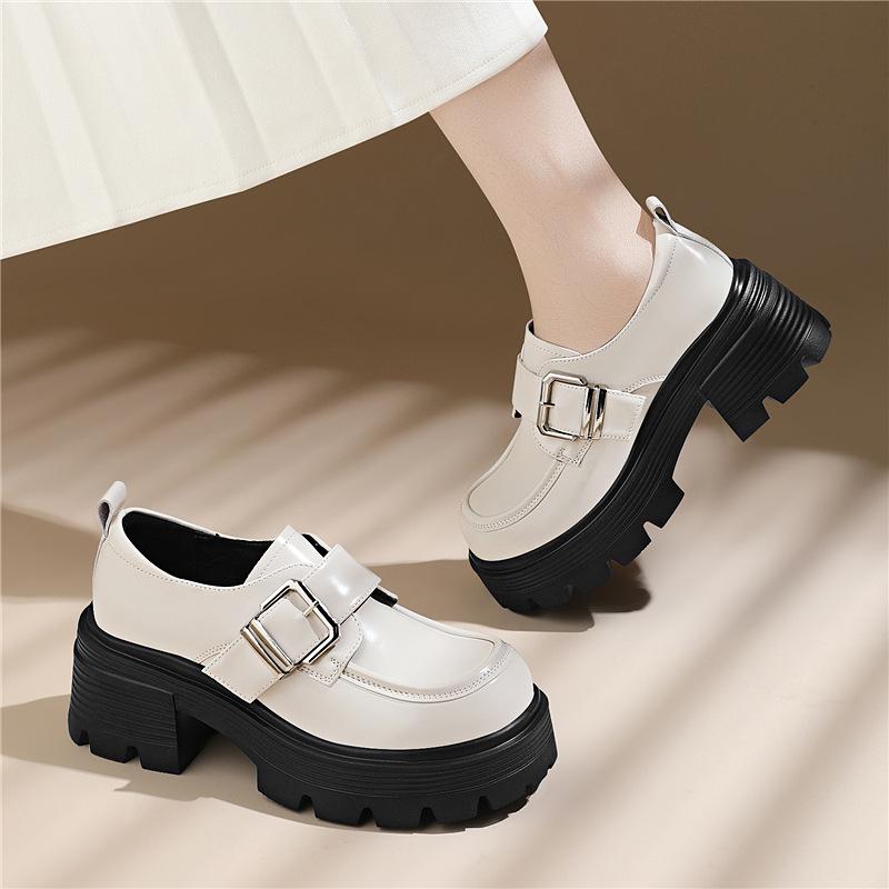 Korean Version of Platform Leather Loafers Women's Spring and Summer New Versatile Small Height Increase with Skirt Small Leather Shoes