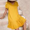 V-neck solid color loose dress casual short-sleeved dress