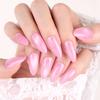 New Solid Color Cat Eye Wearable Pink Oval Fake Nails - Medium Long Manicure Patches