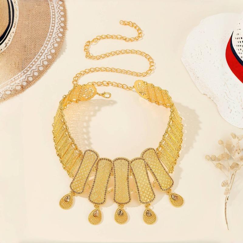 Mary Gold hollow-out diamond-studded teardrop tassel waist chain - charming dress and gown embellishment belt