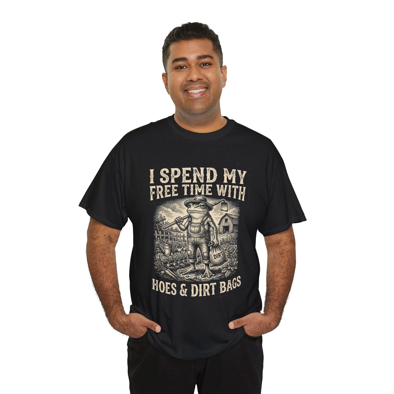 I Spend My Free Time With Hoes And Dirt Bags T-Shirt; Funny Frog Gardening Tee; Sarcastic Plant Lover Gift 3XL
