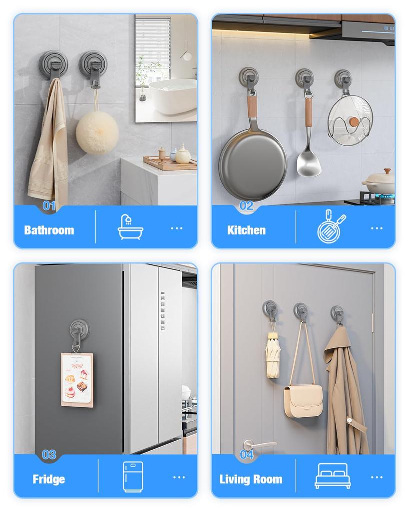1-10pcs Reusable Traceless Clothes Hook Powerful Suction Cup Hooks Heavy Duty Suction Shower Hooks Storage Hanger Accessories