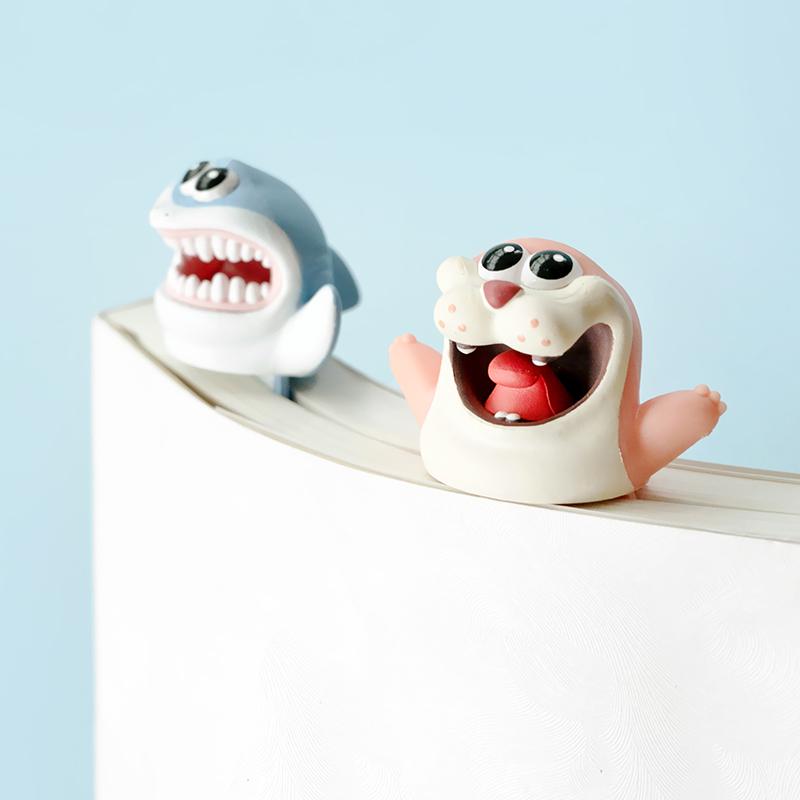 1 Stück kreatives 3D-Stereo-Lesezeichen zum Lesen von Büchern, Cartoon-Tier-Marker, niedlicher Panda, Hundehai, Seite halten