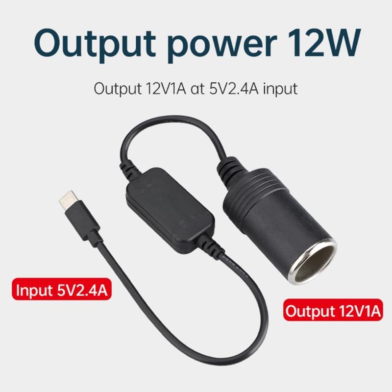Convert USB Type C to 12V Cigarettes Lighter Adapter Cable USB Type C To 12V Adapter Cable For Car Fan, LED Lights