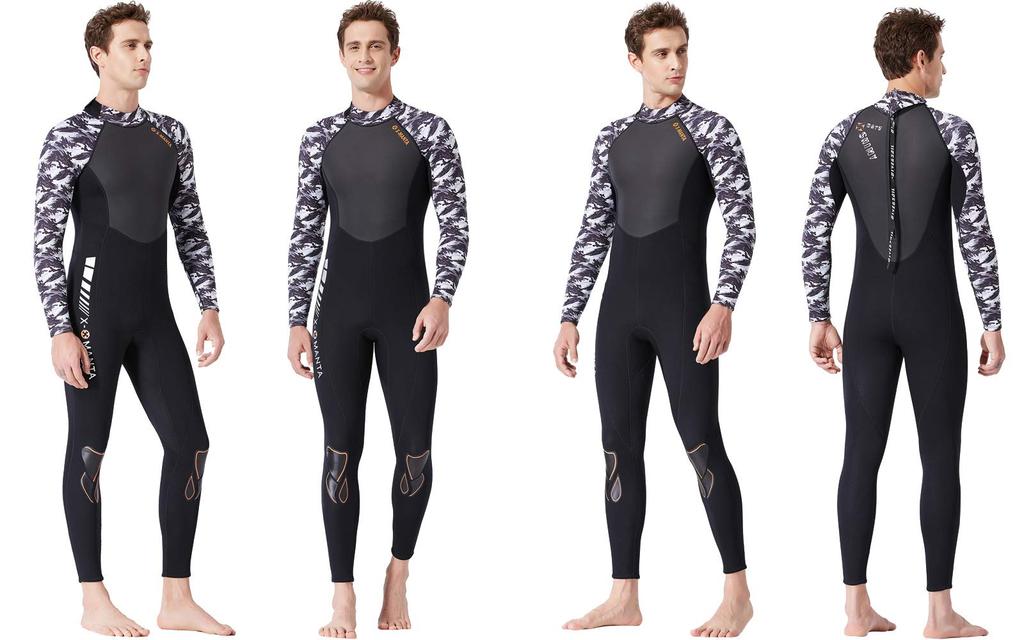 Men's 3mm Neoprene Full-Suit Wetsuit, One-Piece, Back Zip, for Diving, Surfing, and Fishing, Classic Style, AWS19848