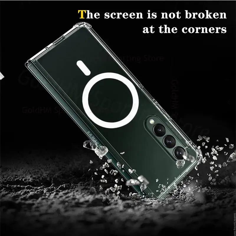 Cases For Samsang Z Fold6 5G For Magsafe Magnetic Transparent Phone Case For Galaxy Z Fold 6 5 4 3 Wireless Charging Magsafing Tough Shockproof Cover