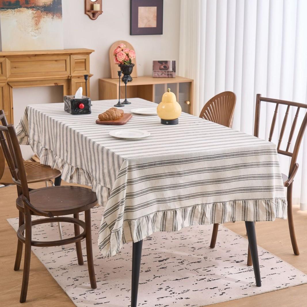 Franse Retro Katoen Linnen Streep Tafelkleed Stofdicht Kreukvrij Gerimpelde Tafelhoes voor Keuken Eettafel Decor 140x180cm
