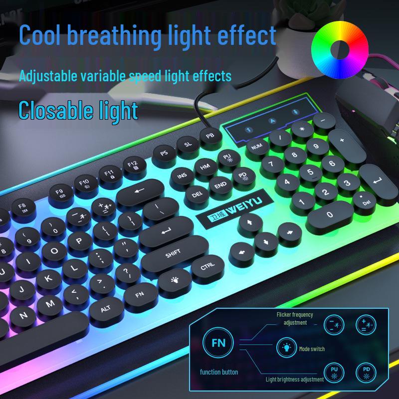 Retro Punk Luminous Wired Keyboard & Mouse Set for Gaming and Office Use