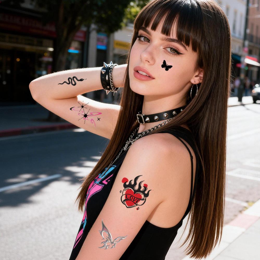 Y2K Wind Tattoo Sticker Black Red Pink Butterfly Love Couple Punk Waist Tattoo Sticker