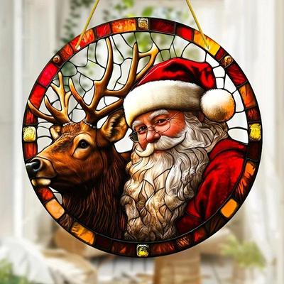 Christmas Suncatcher Decoration Santa Claus and Reindeer Hanging Acrylic Catcher Gift for Family Friends Perfect, Novelty Home Decor