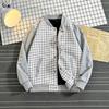 Giacca Autunnale Uomo Uniforme da Baseball Larga Scacchi Bianco e Nero Colori a Contrasto alla Moda Versatile Casual Versione Coreana Giacca
