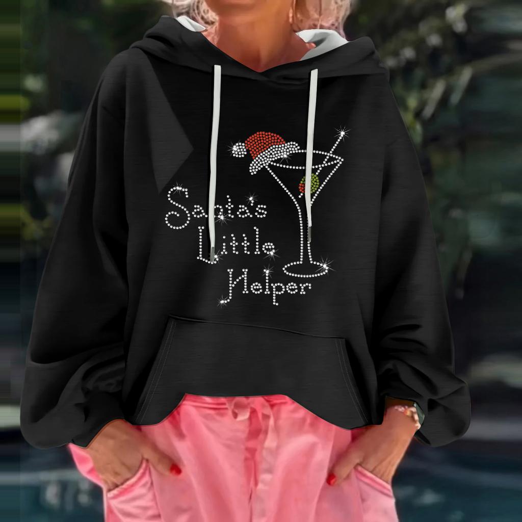 Women's Christmas Print Loose Casual Long Sleeve Hooded Sweatshirt