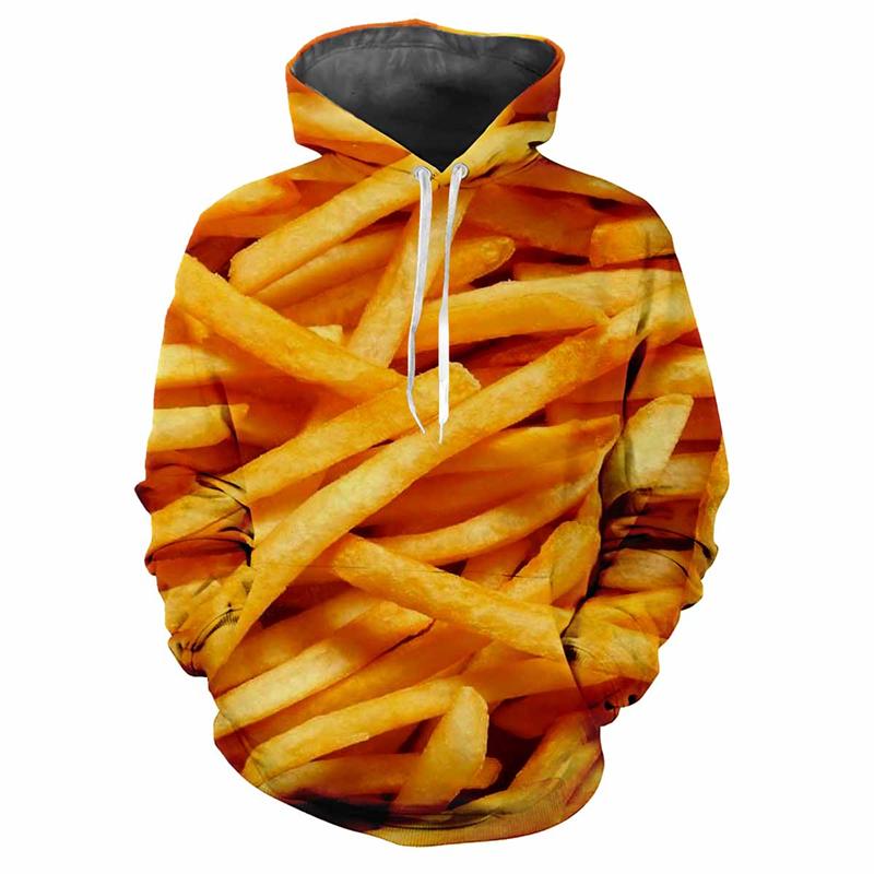 Mňam jídlo Popcorn 3D tištěné Pánské mikiny Žena Kreativní Osobnost Hranolky Grafická mikina Dětská Vtipná Ležérní Volná Top