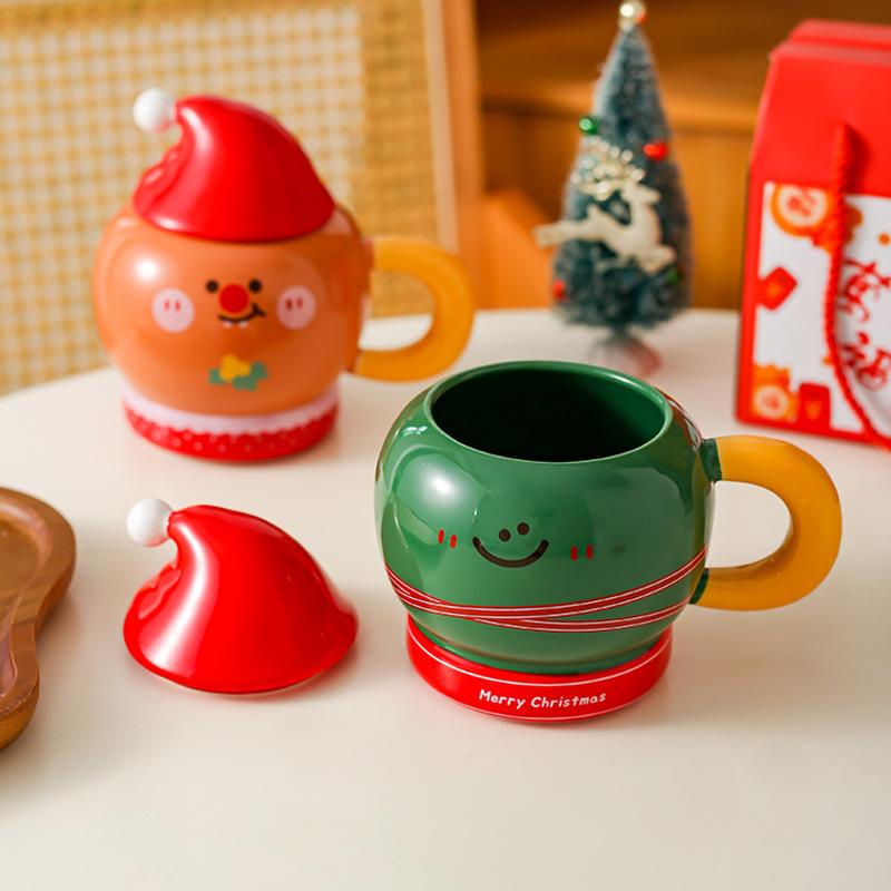 Creative Christmas Gift Mug Ceramic Cartoon Cup Nordic Couple Water Cup Coffee Cup with Lid Gift Box Pack