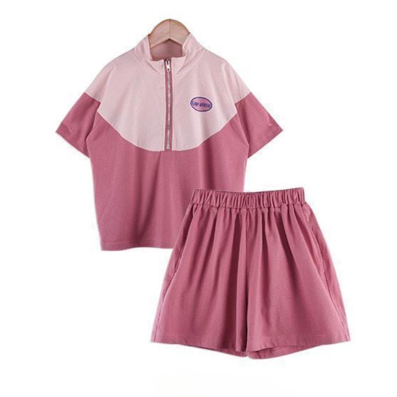 Summer Baby Girls Clothes Set Children Patchwork Zip Tshirts and Shorts 2 Pieces Outfit Kid Short Sleeve Top Bottom TrackOutfit