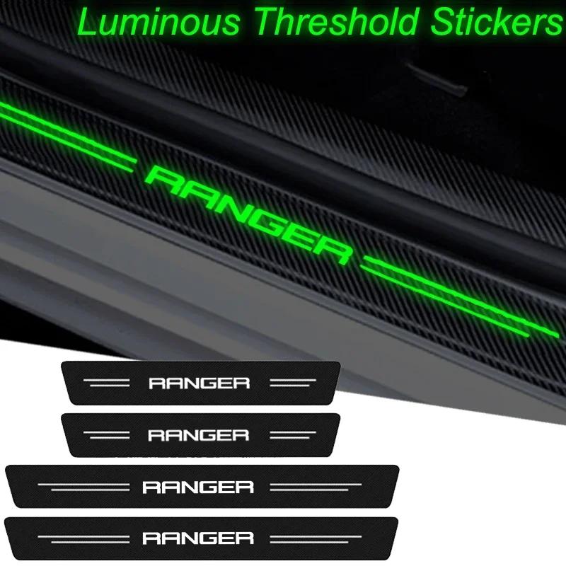 HXGR1 Luminous Car Threshold Decals for Ford Ranger 2025 Carbon Fiber Trunk Sill Anti Scratch Stickers Welcome Pedal Guards Interior