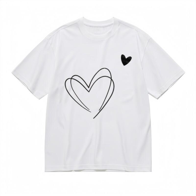 Women’s Classic Heart Line Art Tee; Abstract Graphic; Trendy Casual Unisex T-Shirt L