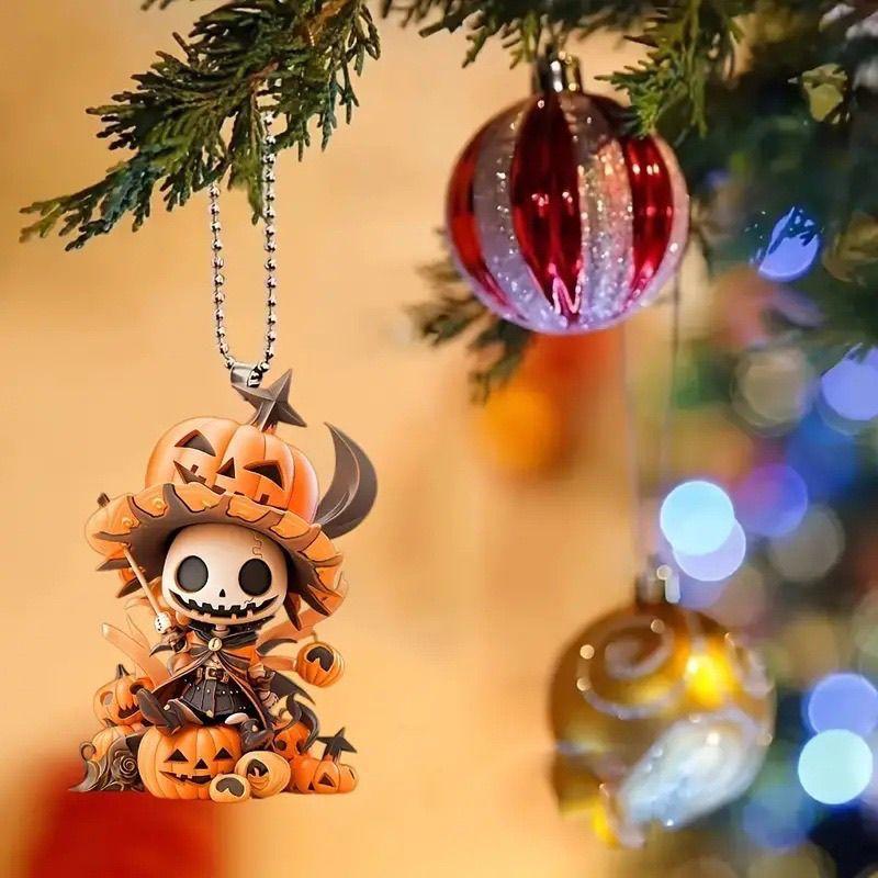 New Halloween Pendant Pumpkin Man 3D Pattern Flat Pendant Acrylic Keychain Bag Pendant Gift
