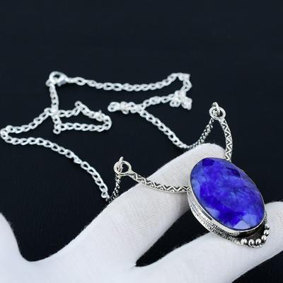 Blaue Saphir Halskette, Blauer Saphir Edelstein, 925 Sterling Silber Halskette, Saphir Schmuck für Frauen, Saphir Halskette für Geschenke