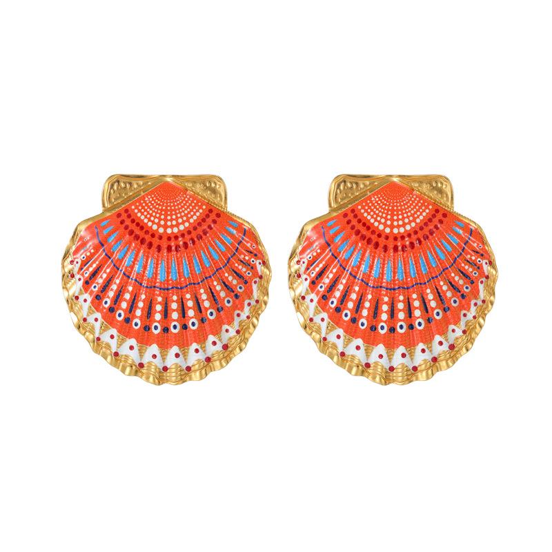 Bohemian 18K Gold Shell Earrings: Retro Vacation Style Stainless Steel Design