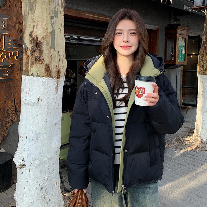 

Hooded down cotton jacket women s 2025 winter new Korean version thickened loose student short bread suit warm jacket S чёрный