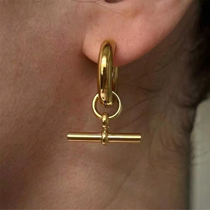 Minimalist 18k Gold Plated Stainless Steel Bar Dangle Statement Earrings Women Statement Hoop Huggie Earrings Jewelry