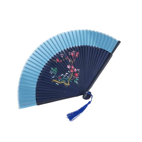 Chinese Style Flower Folding Fan with Tassels Vintage Portable Hand Fan Wedding Dance Party Decorative Handheld Fan Travel Accessory
