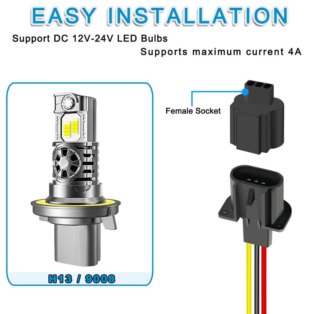 MKBKLLJY 5pcs H13 9008 Male Nylon Adapter Wiring Harness Extension