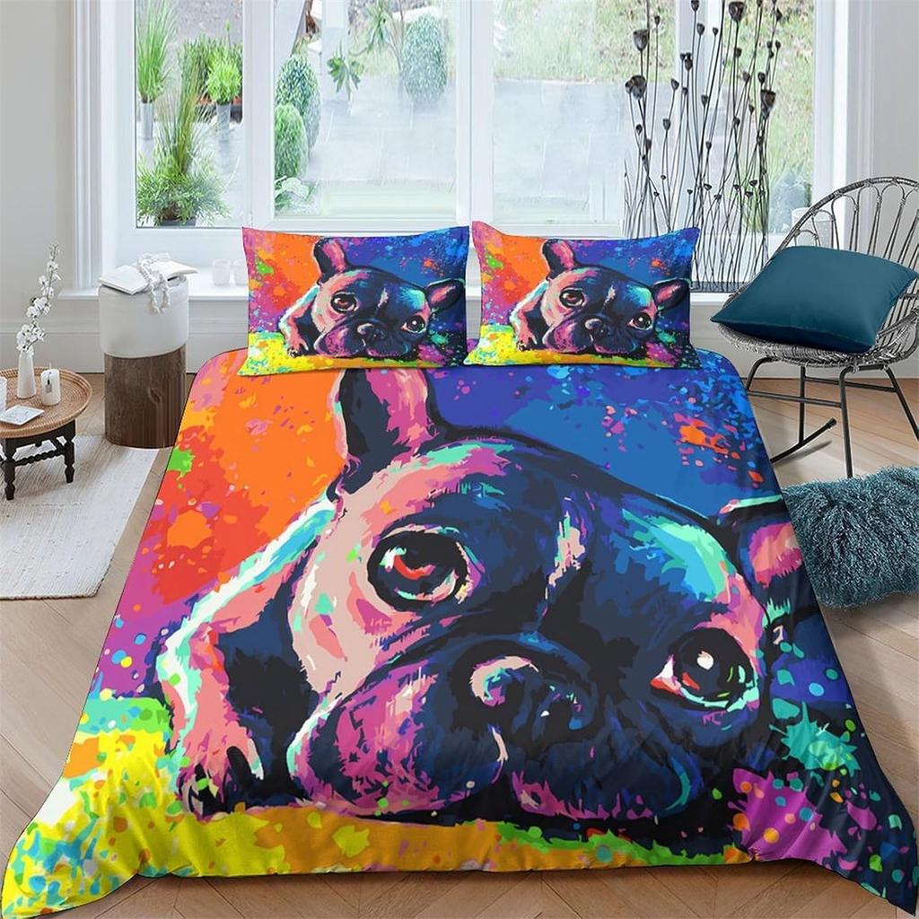 Animal French Bulldog Bedding Set Print Single/Twin/Full/Queen/King Size For Adult Bedroom Duvetcover Sets Animal Boy Gift