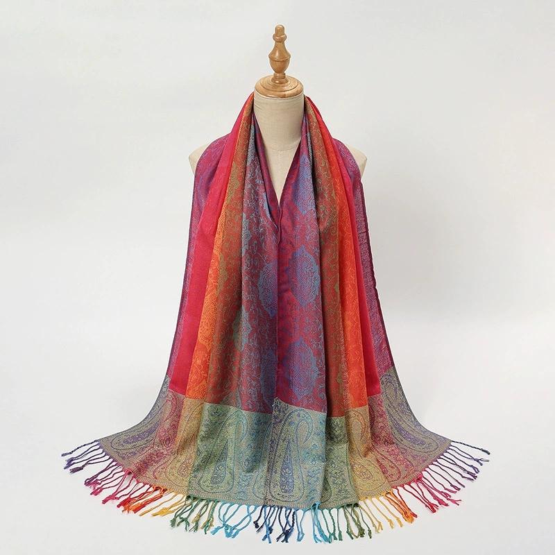 Popular Colorful Cashew Tassel Shawl for Women Ethnic Style Gradient Embroidery Scarf