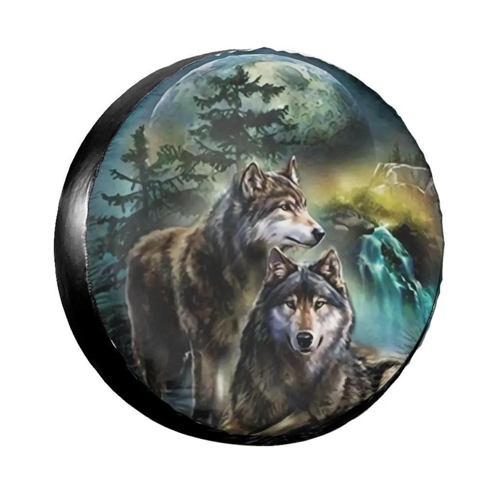 3D Printed Wolf Spare Tire Cover Waterproof Dust-Proof UV Sun Wheel Tire Cover Fit For Jeep,Trailer 14" 15" 16" 17" Inch