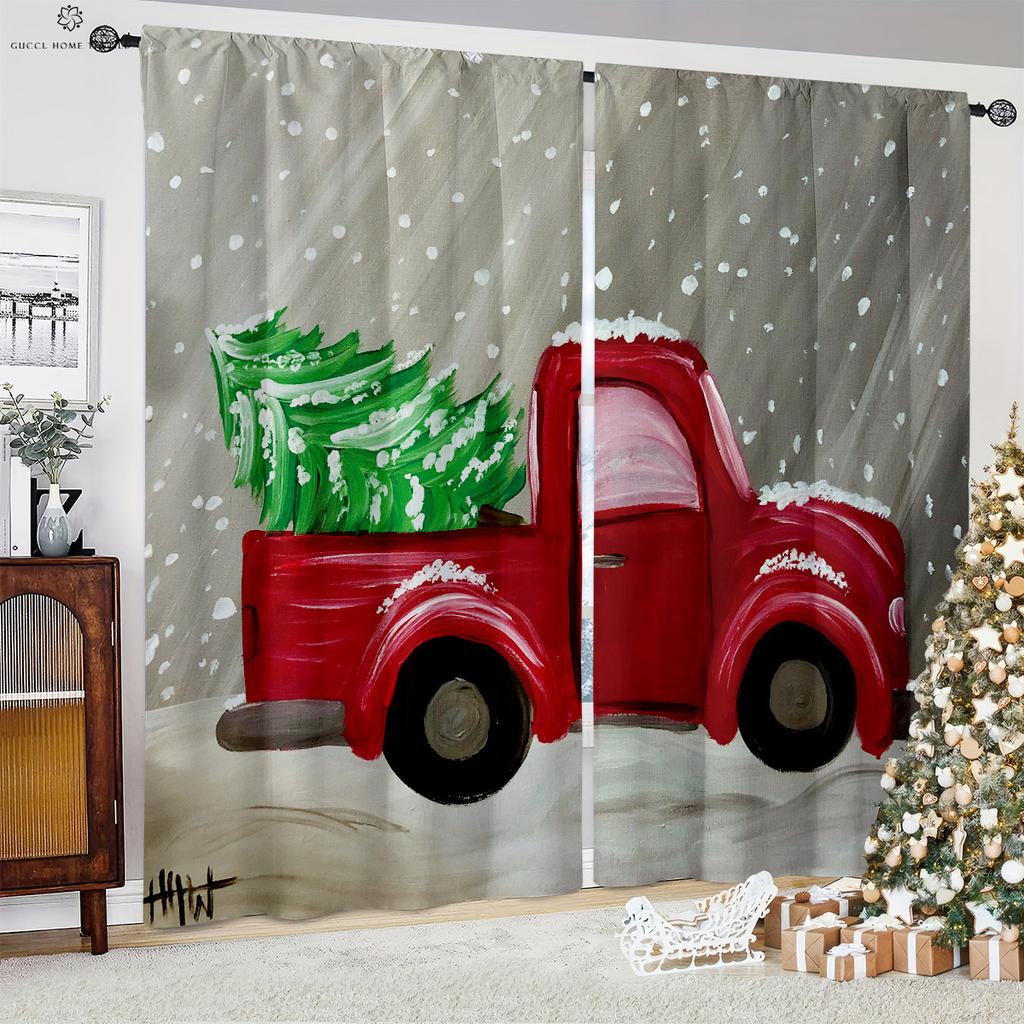 Czerwony samochód choinka 3d drukowane zasłony kieszonka na pręt z włókna poliestrowego pokój dziecięcy restauracja dekoracja świąteczna zasłony