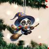 Flat Surface Acrylic Pendant With Magic Panda Riding Broom Design For Christmas