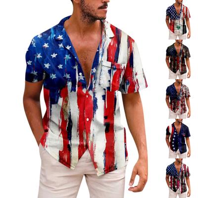New American Independence Day Short Sleeve Shirt Printed Men's Casual Beach Top Summer