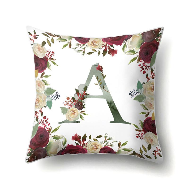 Polyester Pillowcase American Retro Flower Plant 26 English Letter Cushion Cover Car Pillowcase