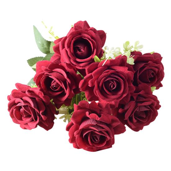 7-Head Artificial Rose Realistic Fake Flower Bouquet Home Office Wedding Party Indoor Outdoor Faux Bloom Table Centerpiece Decoration